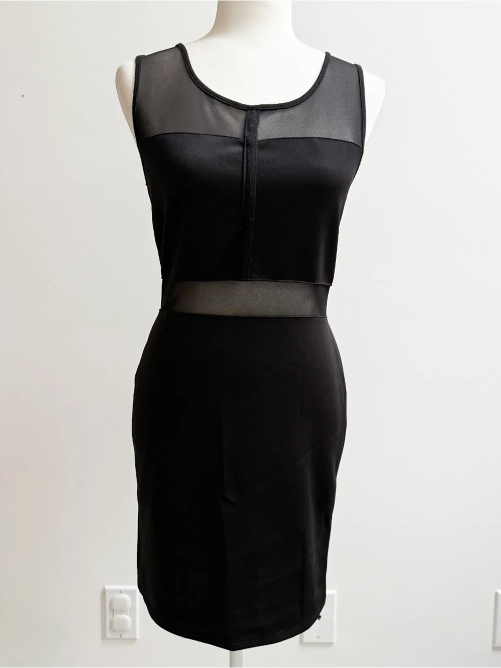 Tempted Black Sheer-Panel Midi Dress